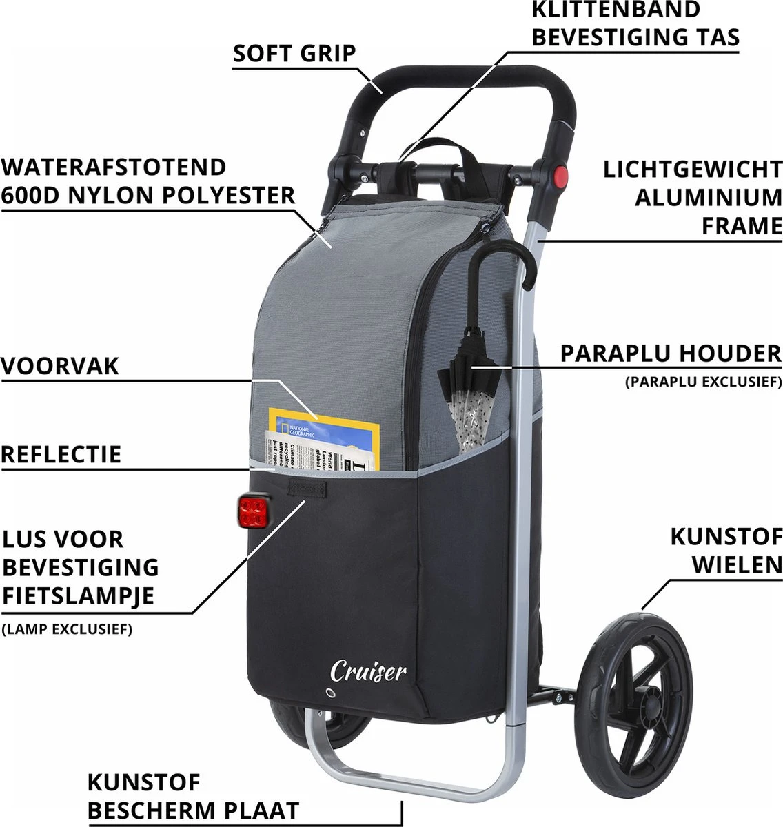 Shoppingcruiser 2 In 1 Boodschappentrolley Voor Achter De Fiets - Fietskar - Robuuste Boodschappenwagen - Allround Bagagekar 4 Shoppingcruiser 2 In 1 Boodschappentrolley Voor Achter De Fiets - Fietskar - Robuuste Boodschappenwagen - Allround Bagagekar - Afbeelding 2