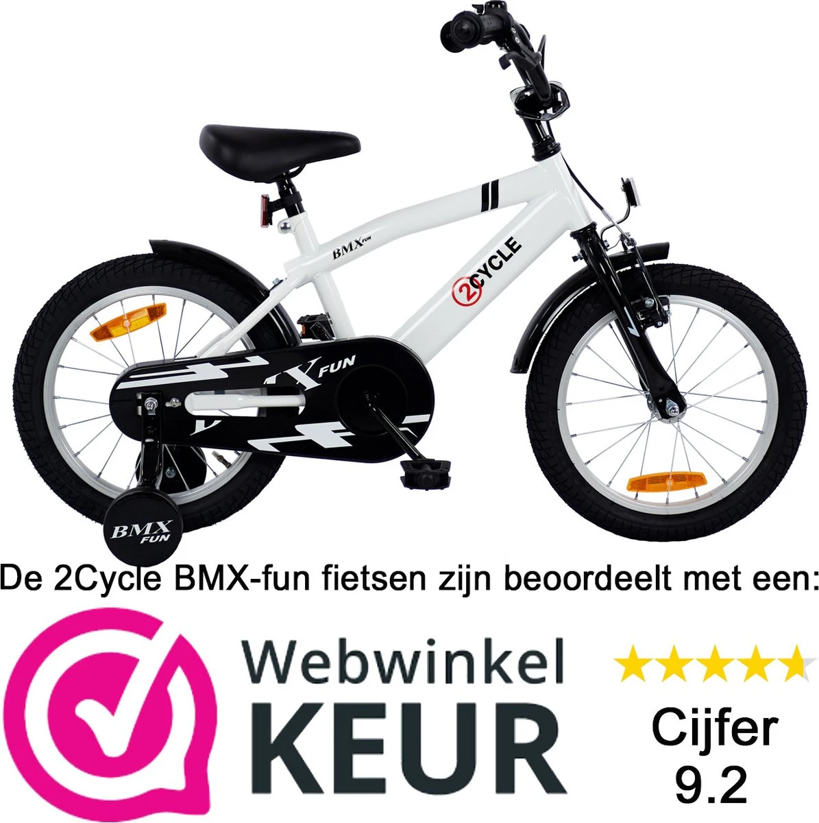 2Cycle BMX-Fun Kinderfiets - 16 Inch - Wit - Jongensfiets 4 2Cycle BMX-Fun Kinderfiets - 16 Inch - Wit - Jongensfiets - Afbeelding 2