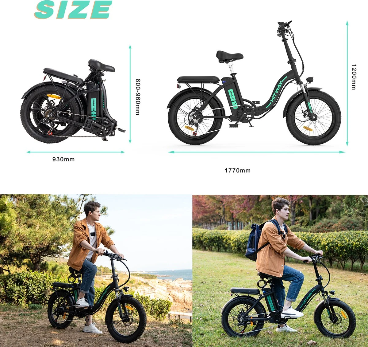 HITWAY E-Bike Elektrische Fiets 20 Inch Fat Tire E-Bicycle Vouwfiets, 250 W/36 V/11,2 Ah Accu, Max. Bereik Tot 35-90 Km, Offroad-mountainbike Met Shimano 7-versnellingen, City EBike Met Slot 8 HITWAY E-Bike Elektrische Fiets 20 Inch Fat Tire E-Bicycle Vouwfiets, 250 W/36 V/11,2 Ah Accu, Max. Bereik Tot 35-90 Km, Offroad-mountainbike Met Shimano 7-versnellingen, City EBike Met Slot - Afbeelding 7