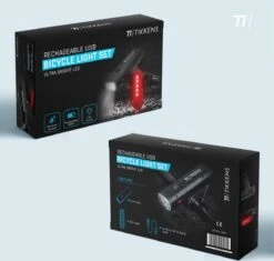 TIKKENS LED Fietsverlichting Set - Fietslamp USB Oplaadbaar - Fietslampjes Voorlicht & Achterlicht - Waterdicht – Zwart -Winkel Voor Fietsbenodigdheden 1200x1143