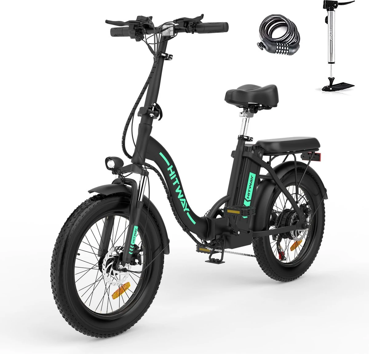 HITWAY E-Bike Elektrische Fiets 20 Inch Fat Tire E-Bicycle Vouwfiets, 250 W/36 V/11,2 Ah Accu, Max. Bereik Tot 35-90 Km, Offroad-mountainbike Met Shimano 7-versnellingen, City EBike Met Slot 3 HITWAY E-Bike Elektrische Fiets 20 Inch Fat Tire E-Bicycle Vouwfiets, 250 W/36 V/11,2 Ah Accu, Max. Bereik Tot 35-90 Km, Offroad-mountainbike Met Shimano 7-versnellingen, City EBike Met Slot - Afbeelding 2