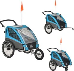 HOMCOM 3-in-1 Kinderaanhanger Jogger Fietskar Voor 2 Kinderen Aluminium 440-018