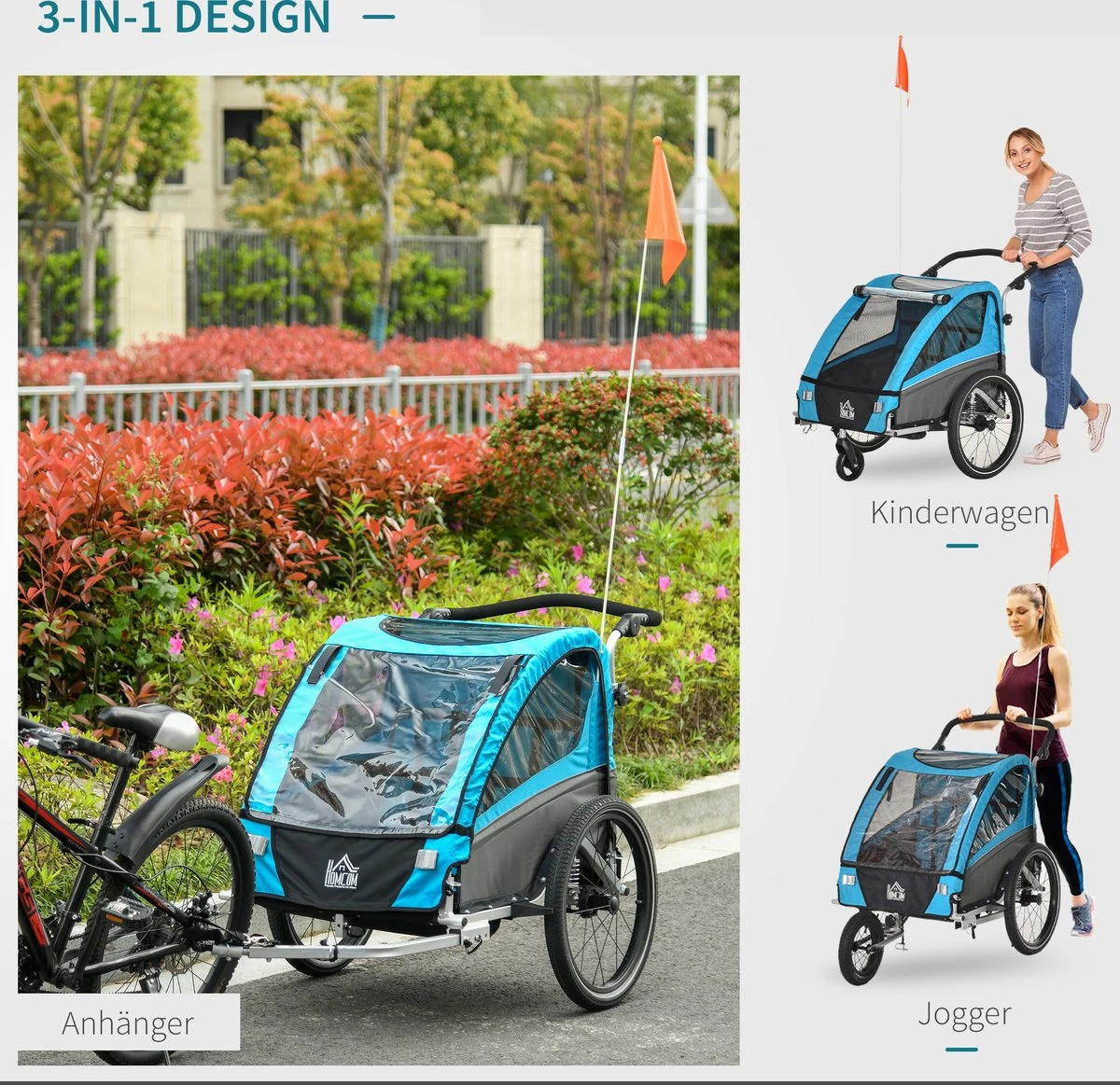 HOMCOM 3-in-1 Kinderaanhanger Jogger Fietskar Voor 2 Kinderen Aluminium 440-018 8 HOMCOM 3-in-1 Kinderaanhanger Jogger Fietskar Voor 2 Kinderen Aluminium 440-018 - Afbeelding 6