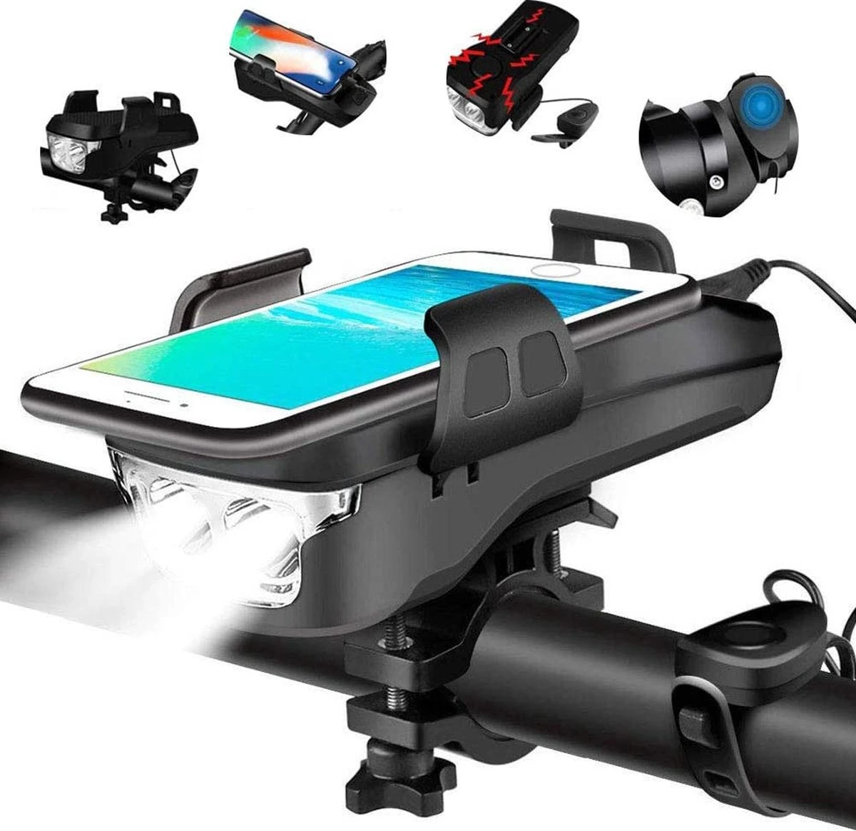 4-in-1 Fietslamp Voorlicht Mét Telefoonhouder - USB Oplaadbaar - Met Powerbank én Toeter - Racefiets Verlichting - Fietslicht Voorlicht Usb Oplaadbaar - Fietsverlichting Set - Licht Voor Fiets - Bike Light 3 4-in-1 Fietslamp Voorlicht Mét Telefoonhouder - USB Oplaadbaar - Met Powerbank én Toeter - Racefiets Verlichting - Fietslicht Voorlicht Usb Oplaadbaar - Fietsverlichting Set - Licht Voor Fiets - Bike Light