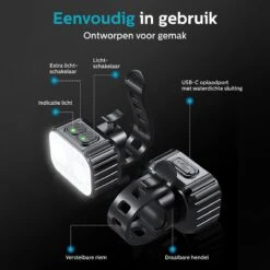 Inlustro Fietslamp Set - Voorlicht / Achterlicht - LED Fietslampjes Rood En Wit - Fietslicht Koplamp - Waterdicht - USB Oplaadbaar -Winkel Voor Fietsbenodigdheden 1200x1200 122