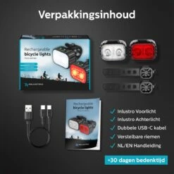Inlustro Fietslamp Set - Voorlicht / Achterlicht - LED Fietslampjes Rood En Wit - Fietslicht Koplamp - Waterdicht - USB Oplaadbaar -Winkel Voor Fietsbenodigdheden 1200x1200 123