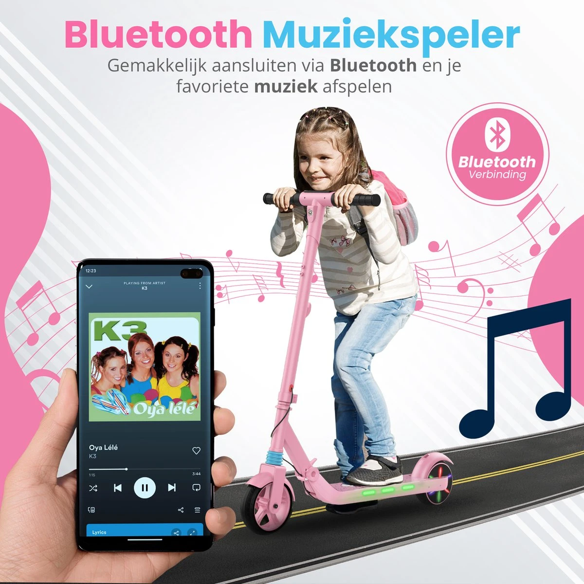 Stay-on Kes 1 Roze - Elektrische Step Voor Kinderen Met Bluetooth Speaker En Led Color Lights - Met Nederlandse Handleiding 6 Stay-on Kes 1 Roze - Elektrische Step Voor Kinderen Met Bluetooth Speaker En Led Color Lights - Met Nederlandse Handleiding - Afbeelding 4