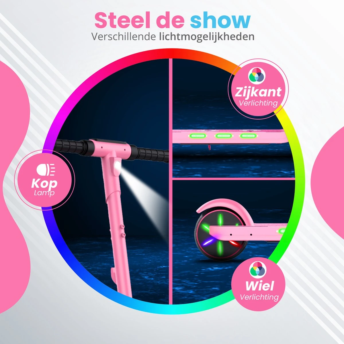 Stay-on Kes 1 Roze - Elektrische Step Voor Kinderen Met Bluetooth Speaker En Led Color Lights - Met Nederlandse Handleiding 11 Stay-on Kes 1 Roze - Elektrische Step Voor Kinderen Met Bluetooth Speaker En Led Color Lights - Met Nederlandse Handleiding - Afbeelding 9