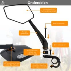 BikePro Verstelbare Fietsspiegel Set Incl. Reflectoren - Links & Rechts - Achteruitkijkspiegel Fiets - Geschikt Voor E Bike, Fiets, Motor, Step -Winkel Voor Fietsbenodigdheden 1200x1200 257