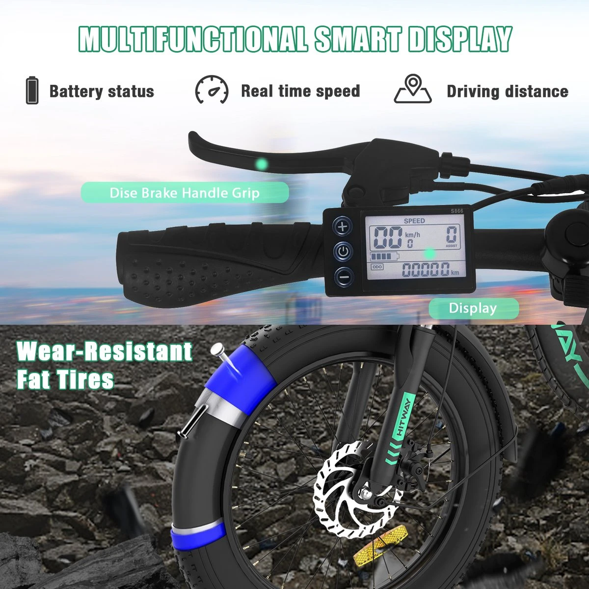 HITWAY E-Bike Elektrische Fiets 20 Inch Fat Tire E-Bicycle Vouwfiets, 250 W/36 V/11,2 Ah Accu, Max. Bereik Tot 35-90 Km, Offroad-mountainbike Met Shimano 7-versnellingen, City EBike Met Slot 4 HITWAY E-Bike Elektrische Fiets 20 Inch Fat Tire E-Bicycle Vouwfiets, 250 W/36 V/11,2 Ah Accu, Max. Bereik Tot 35-90 Km, Offroad-mountainbike Met Shimano 7-versnellingen, City EBike Met Slot - Afbeelding 3