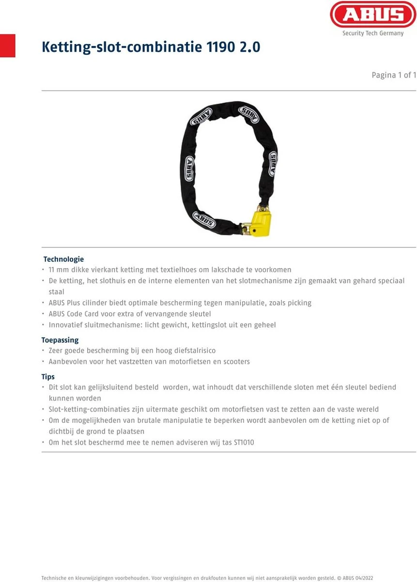 ABUS Ionus 1190/11 Kettingslot ART4 - 120 Cm 4 ABUS Ionus 1190/11 Kettingslot ART4 - 120 Cm - Afbeelding 2