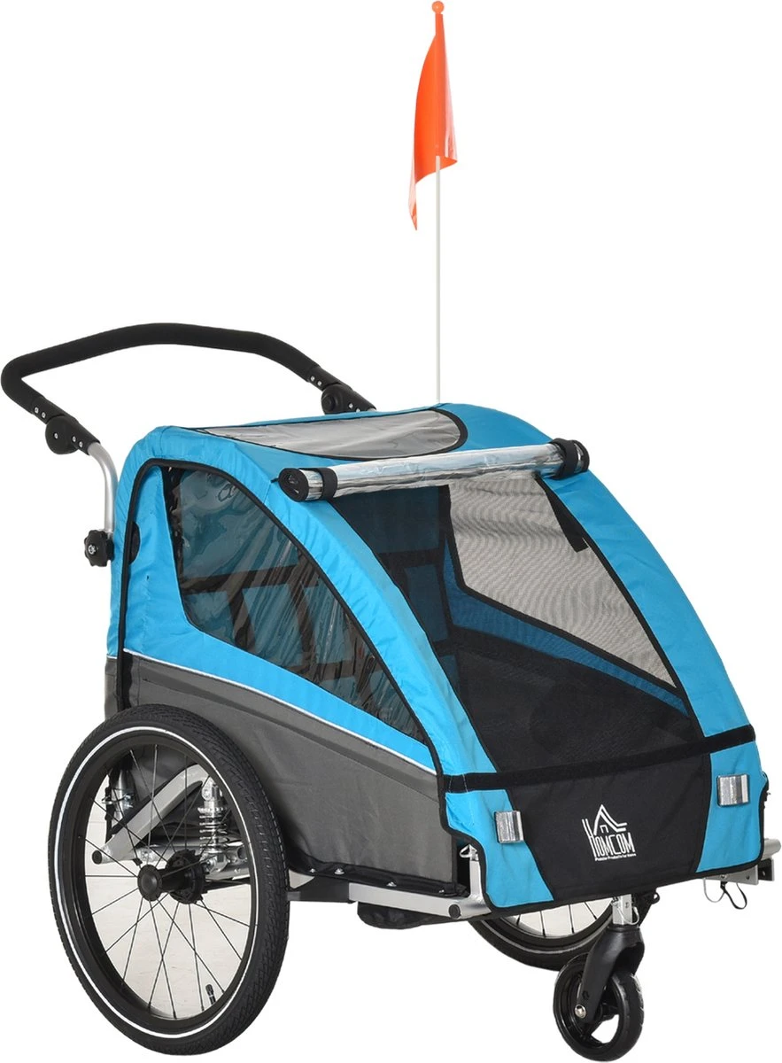 HOMCOM 3-in-1 Kinderaanhanger Jogger Fietskar Voor 2 Kinderen Aluminium 440-018 12 HOMCOM 3-in-1 Kinderaanhanger Jogger Fietskar Voor 2 Kinderen Aluminium 440-018 - Afbeelding 10