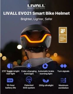 Livall EVO21 Black Medium - (Smart) Fietshelm - SOS Functie - LED Richtingaanwijzers - Smart Verlichting -Winkel Voor Fietsbenodigdheden 928x1200