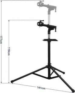 Merkloos Decopatent® PRO Montagestandaard Fiets - 360° Draaibaar - Verstelbaar + Gereedschapsbakje - Fiets Montage Reparatie Standaard -Winkel Voor Fietsbenodigdheden 967x1200